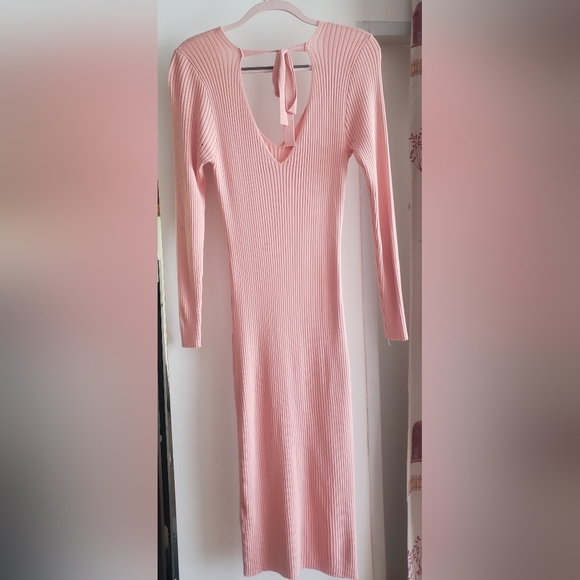 M V-neck Ribbed with tie Dress Pink - Picture 4 of 9